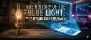 Comparison of fire and a smartphone screen to explain the history of the blue light.