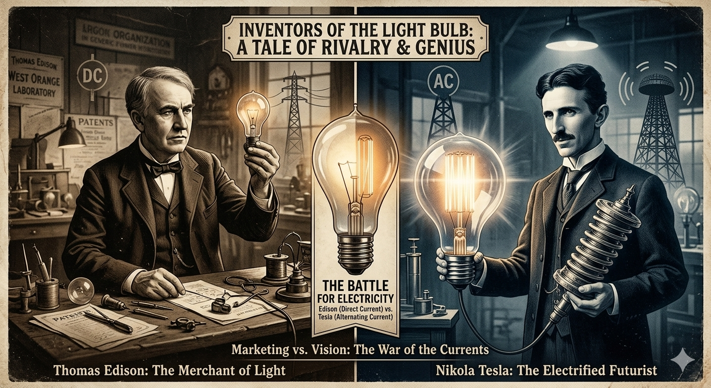 The Secret War Between the Inventors of the Light Bulb: Why Edison Wasn’t the Hero You Thought (and Why Tesla Was Likely a Time Traveler)