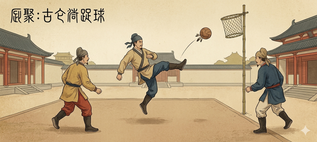 Ancient Han Dynasty soldiers playing Cuju on a packed earth court, recognized as one of the oldest historical origins of football in China