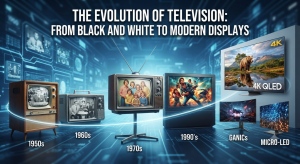 A visual timeline illustrating the evolution of the television.